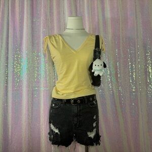 yellow and white striped bow v-neck tank top